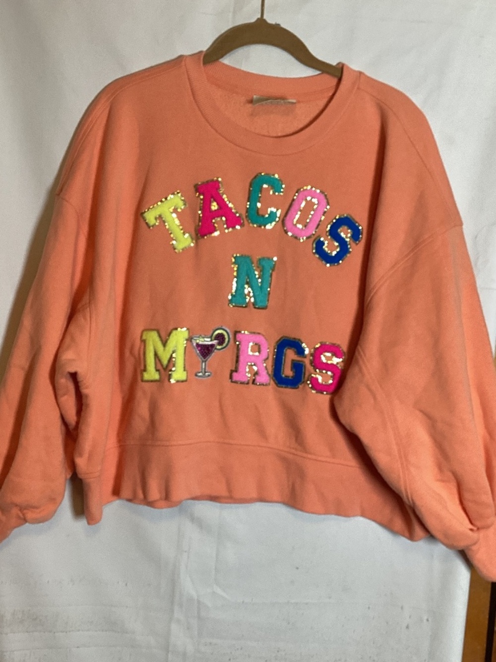 Judith March Sweatshirt “ TACOS N MRGS” embroidered SZ M boho ,summer party